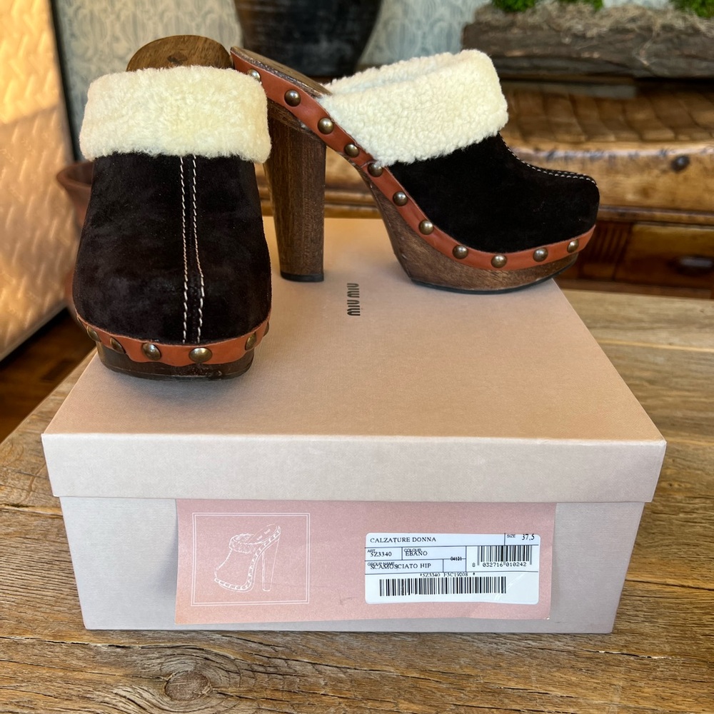 Miu Miu Suede and Shearling Platform Mules. 37.5 Excellent Condition
